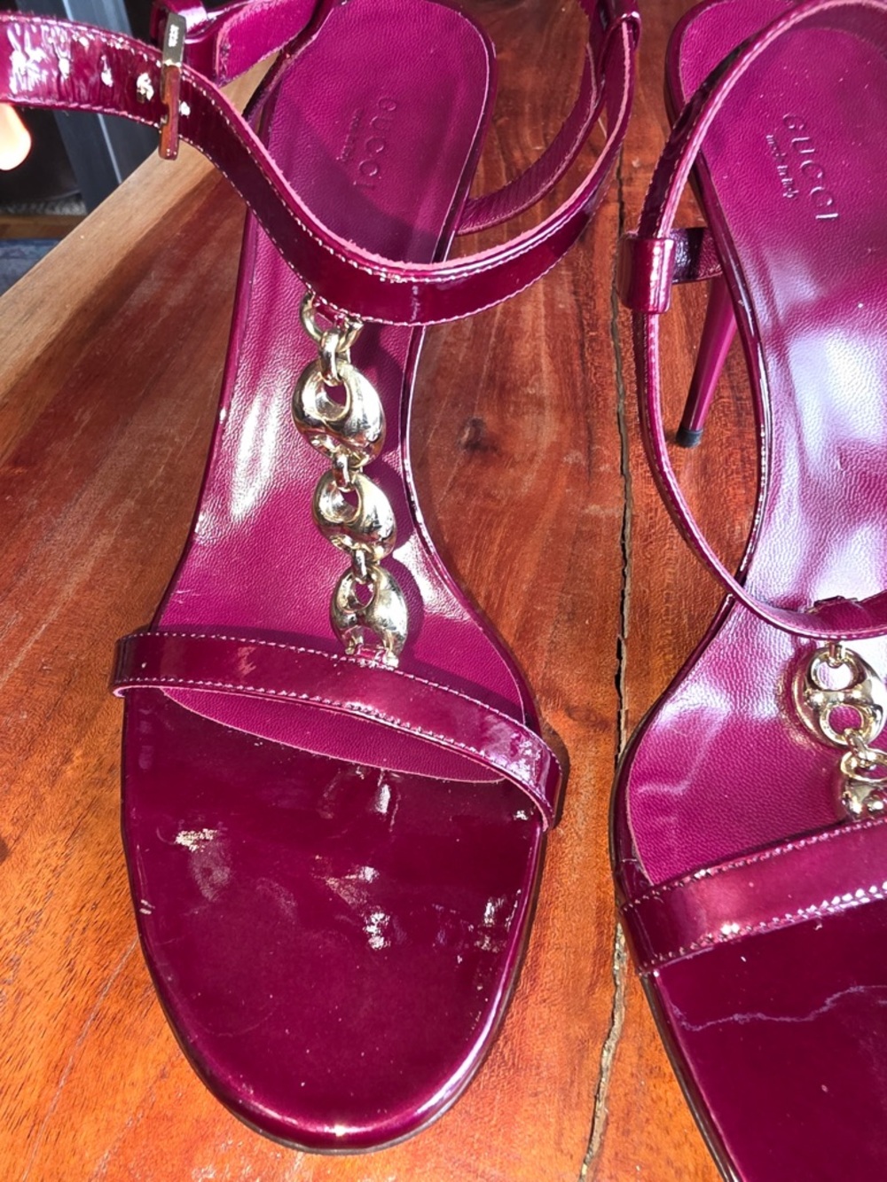 Gucci Patent Leather Strappy Sandals in Deep Burgundy - Picture 4 of 6